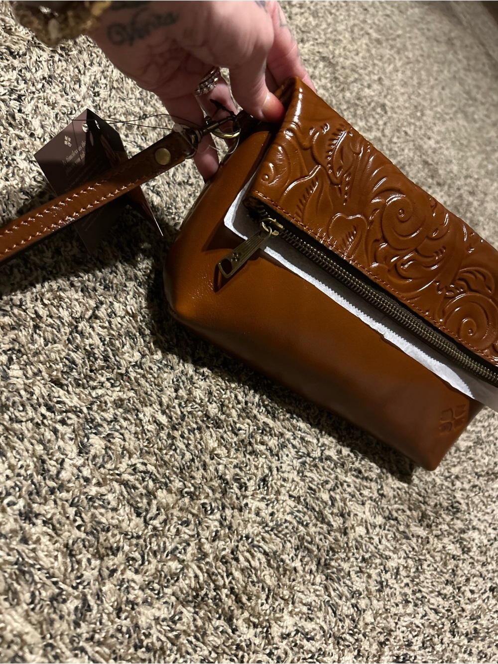 Patricia Nash Embossed Leather Wristlet Clutch - Cognac Brown